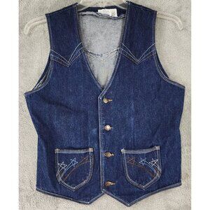 L' Avion Vest Womens Large Denim Button Up Western Embroidered Stars 90s Vintage